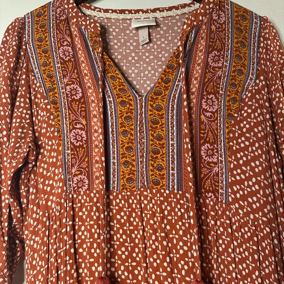 Knox Rose | Burnt Orange Bohemian Style Swing Dress | Size L - Picture 6 of 6